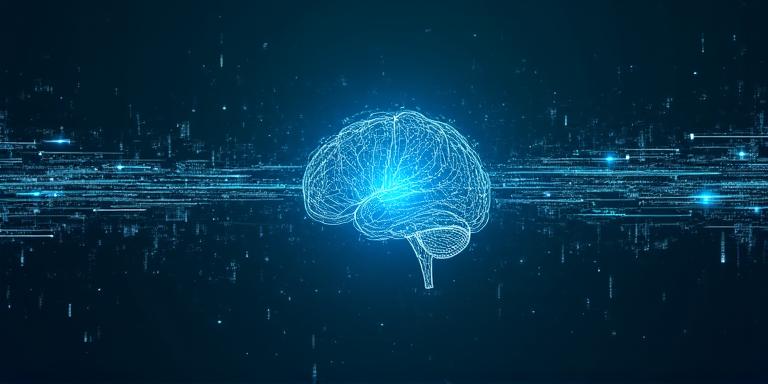 Illustration of a complex data pipeline flowing into an AI core